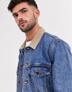 Синяя джинсовая куртка с вельветовым воротником Topman-Синий