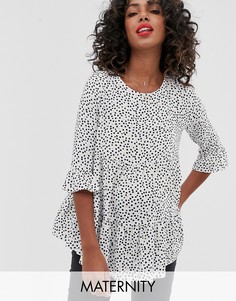 Черная свободная блузка с узором и баской New Look Maternity-Кремовый