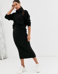 Юбка миди в крупный рубчик ASOS DESIGN-Черный