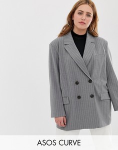 Серый блейзер в тонкую полоску ASOS DESIGN Curve-Мульти