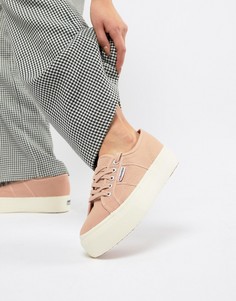 Розовые кроссовки на плоской платформе Superga 2790 Linea-Розовый