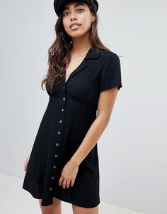 Короткое приталенное платье мини на пуговицах ASOS DESIGN-Черный