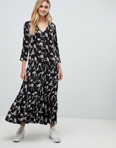 Повседневное платье макси с пуговицами и цветочным принтом ASOS DESIGN-Мульти