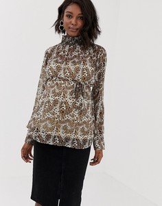 Топ с высоким воротом и звериным принтом Mamalicious maternity-Мульти Mama.Licious