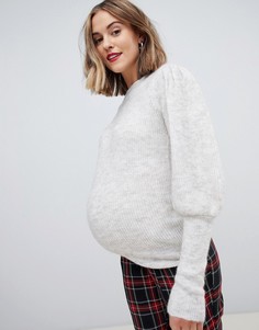 Джемпер вязки \в косичку\" для беременных Mamalicious-Кремовый Mama.Licious