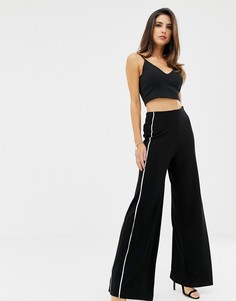 Брюки с широкими штанинами и контрастной окантовкой ASOS DESIGN-Черный