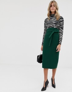 Юбка миди с высокой талией и завязкой ASOS DESIGN-Зеленый