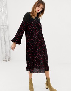 Плиссированное платье-трапеция миди с принтом ASOS DESIGN-Мульти