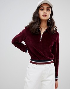 Велюровый свитшот с контрастной отделкой ASOS DESIGN-Красный