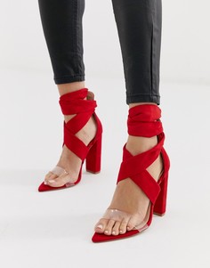Ярко-красные босоножки на блочном каблуке с завязками Public Desire Jordy-Красный