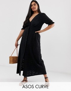 Чайное платье макси с вышивкой ришелье ASOS DESIGN Curve-Черный