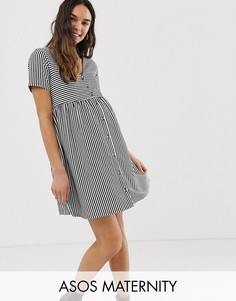 Свободное платье в полоску с пуговицами и V-образным вырезом ASOS DESIGN Maternity-Мульти
