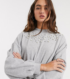 Серый трикотажный топ с искусственным жемчугом Bershka