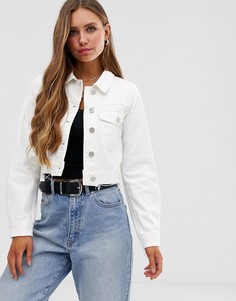 Бежевая джинсовая куртка с необработанными краями ASOS DESIGN-Белый