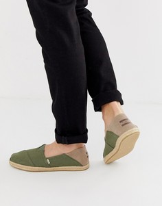 Парусиновые эспадрильи цвета хаки TOMS Stamp Down-Зеленый