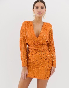 Платье мини с отделкой пайетками и рукавами \летучая мышь\" ASOS DESIGN-Оранжевый