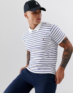 Белое поло зауженного кроя из хлопка пима в синюю полоску Polo Ralph Lauren-Белый