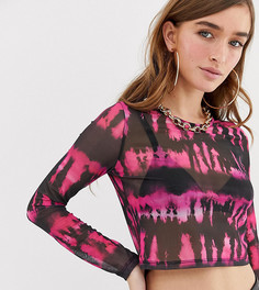 Сетчатый топ с длинными рукавами и неоновым принтом тай-дай ASOS DESIGN Petite-Розовый