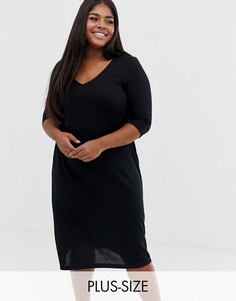 Платье мини с V-образным вырезом и рукавами 3/4 Junarose-Черный