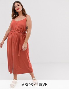 Платье макси на пуговицах с поясом ASOS DESIGN Curve-Красный