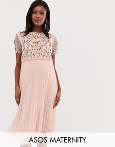Приталенное платье миди с кроп-топом ASOS DESIGN Maternity-Кремовый
