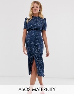 Чайное платье миди в горошек с пуговицами ASOS DESIGN Maternity-Мульти