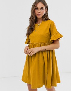 Свободное хлопковое платье с оборками на рукавах ASOS DESIGN-Желтый