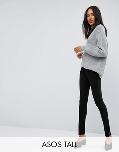 Облегающие брюки с завышенной талией и молниями на щиколотке ASOS TALL-Черный
