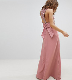 Платье макси без рукавов с пайетками на топе, вырезом на спине и бантом Maya-Розовый