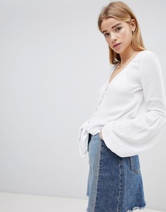 Топ с пуговицами и завязкой Hollister-Белый