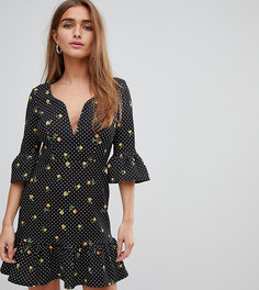 Платье мини с глубоким вырезом и принтом ASOS DESIGN Petite-Мульти