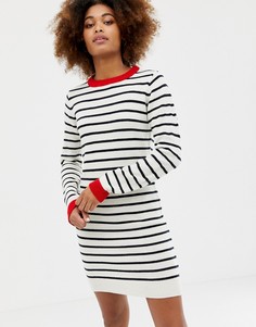 Платье джемпер в полоску с контрастной отделкой в рубчик Brave Soul-Кремовый