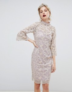 Мягкое кружевное платье с высоким воротом Paper Dolls-Розовый