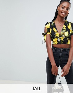 Укороченная чайная блузка с пуговицами и принтом Glamorous Tall-Черный