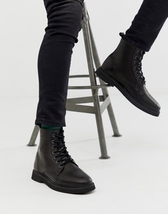 Черные кожаные ботинки на шнуровке с толстой подошвой ASOS DESIGN-Черный