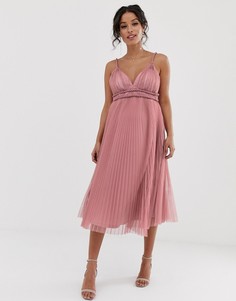 Плиссированное платье миди из тюля с перекрученной отделкой ASOS DESIGN Maternity-Розовый
