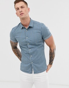 Приталенная джинсовая рубашка в полоску ASOS DESIGN-Синий