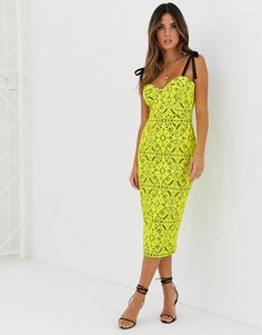 Кружевное платье миди с геометрическим узором ASOS DESIGN-Зеленый