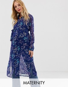 Длинная рубашка с цветочным принтом для беременных Mamalicious-Синий Mama.Licious
