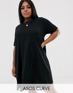 Платье-футболка мини свободного кроя ASOS DESIGN Curve-Черный