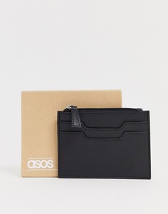 Черный кожаный кошелек для карт на молнии ASOS DESIGN