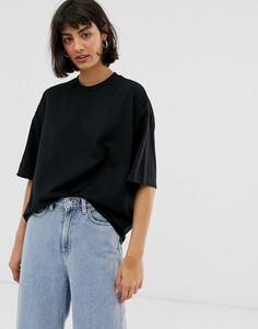 Черная oversize-футболка с круглым вырезом Monki-Черный