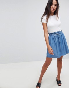 Синяя джинсовая юбка с поясом-оборкой ASOS DESIGN-Синий