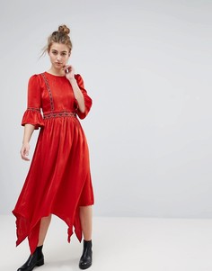 Платье миди с вышивкой Moon River-Красный