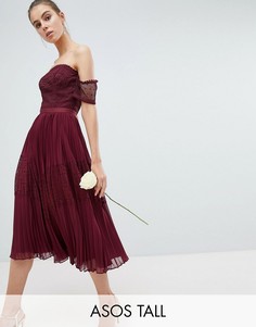 Платье миди с кружевными вставками ASOS DESIGN Tall Premium-Красный
