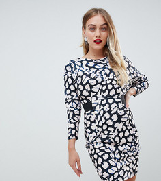 Платье мини с эластичной талией и леопардовым принтом ASOS PETITE-Мульти