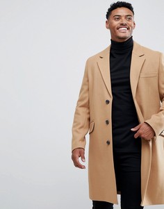 Пальто с добавлением шерсти ASOS DESIGN-Светло-коричневый