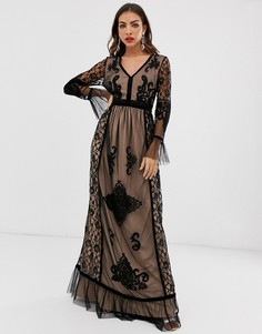 Платье макси с длинными рукавами и кружевом Frock & Frill-Черный