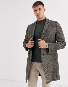Шерстяное пальто в клетку коричневого цвета Burton Menswear-Коричневый