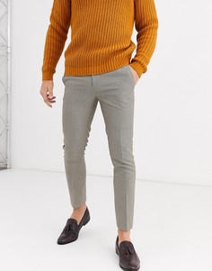 Брюки слим в серую и светло-коричневую клетку Burton Menswear-Серый